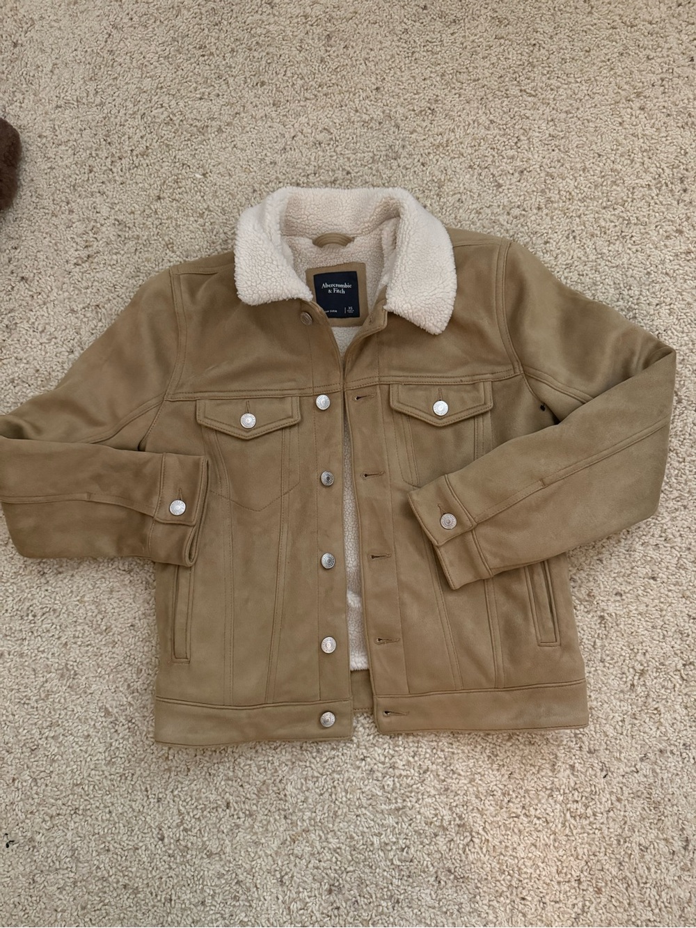 Abercrombie & Fitch Tan Suede Sherpa-Trim Jacket
